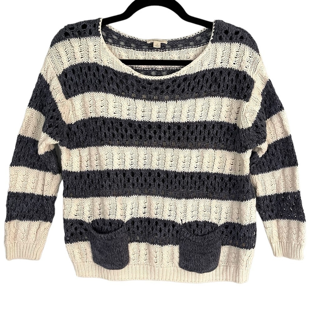 𝅺CASLON Open 3D Open Knit Cotton Acrylic Blend Boxy Crew Neck Sweater
